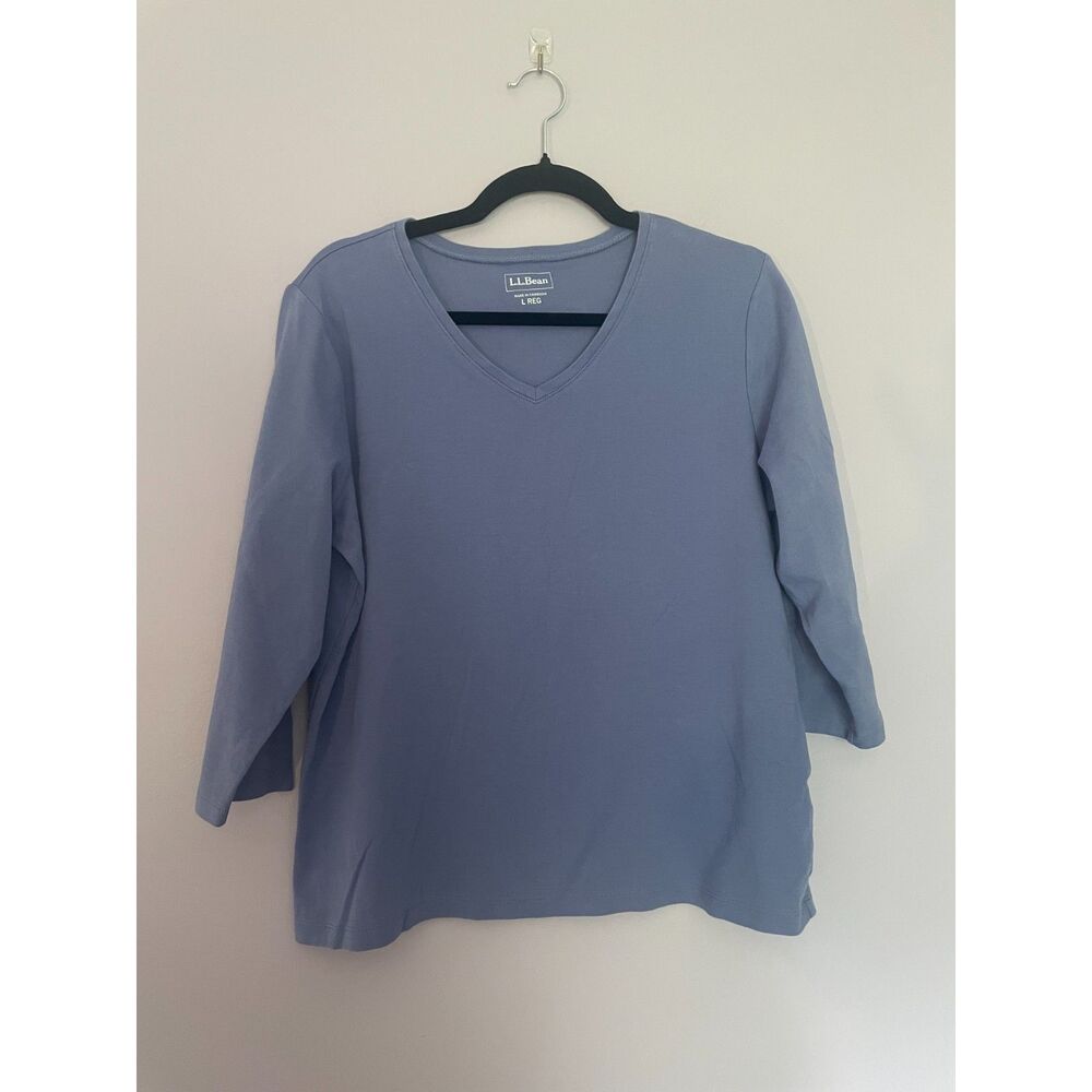 LL Bean Women's 3/4 Sleeve Tee size L in Periwinkle Blue